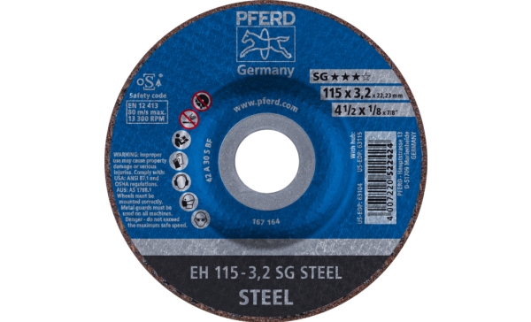 PFERD EH 115-3,2 SG STEEL, Stål, PFERD, 2,22 cm, 11,5 cm, 13300 rpm, 25 stk