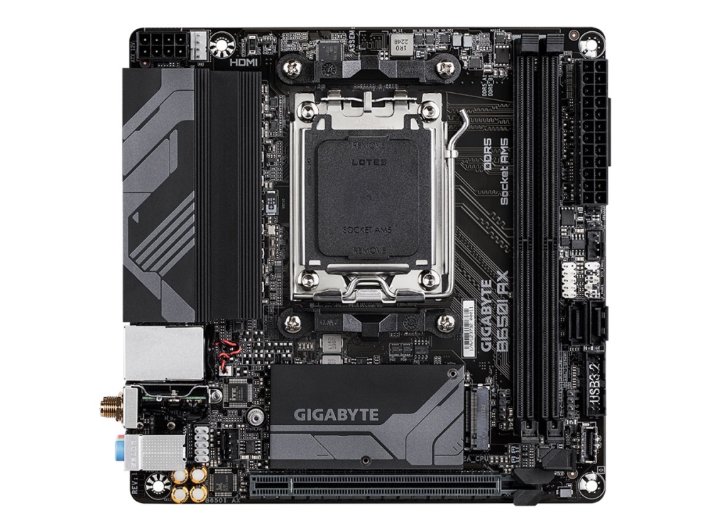 Gigabyte B650i Ax - 1.0 - Bundkort - Mini Itx - Socket Am5 - Amd B650 Chipset - Usb 3.2 Gen 1, Usb-C 3.2 Gen 1, Usb 3.2 Gen 2 - 2.5 Gigabit Lan, Wi-F
