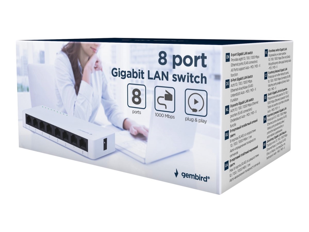 Gembird Nsw-G8-01, Unmanaged, Gigabit Ethernet (10/100/1000)