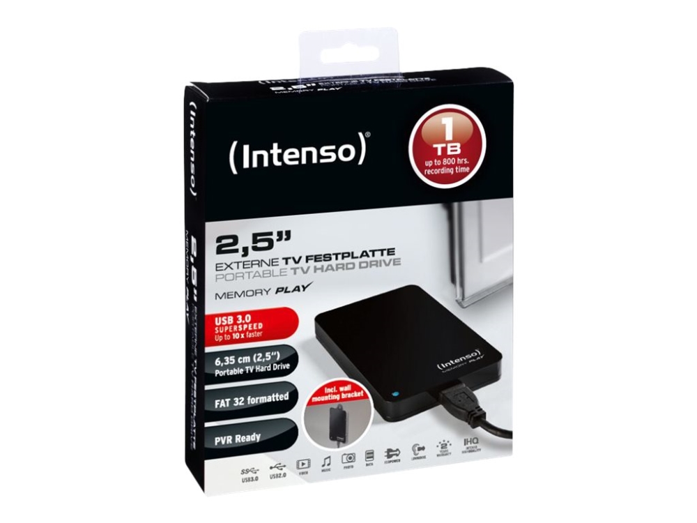 Intenso Memory Play - Harddisk - 1 Tb - Ekstern (Bærbar) - 2.5" - Usb 3.0 - 5400 Rpm - Buffer: 8 Mb - Sort