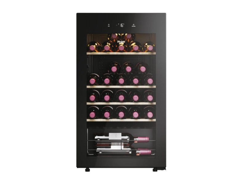 Haier Wine Bank 50 Serie 3 HWS34GGH1, Vin køleboks, Fritstående, 34 flaske(r), G, Sort, Sort