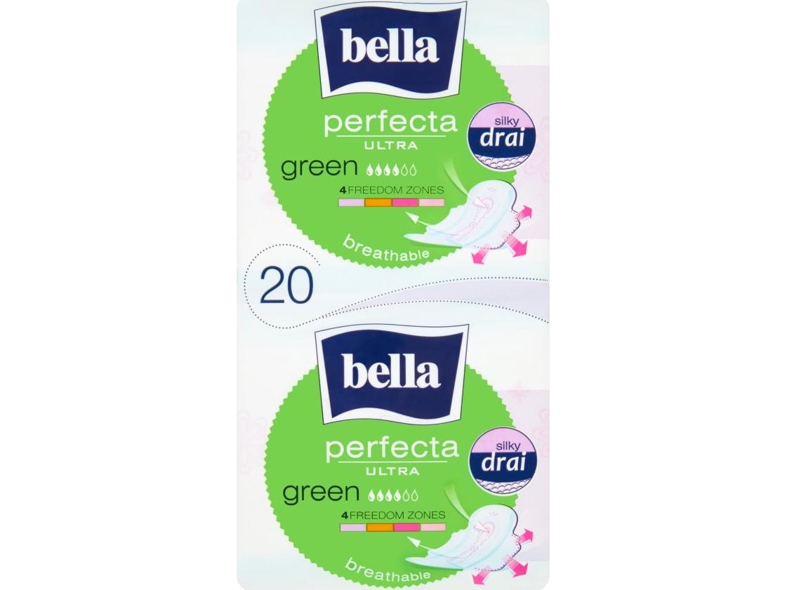 Bella bella ultragrønne hygiejnebind med vinger 20 stk