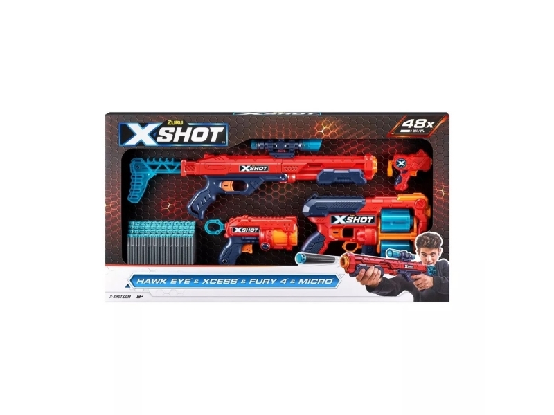 Zuru XShot Set Launcher Excel Combo Hawk + Xcess + Fury 4 + Micro