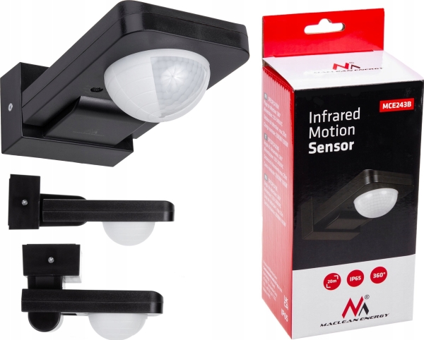 Maclean Pir Bevægelsesdetektor Maclean Mce243 Infrarød Ip65 Max 2000w Sort