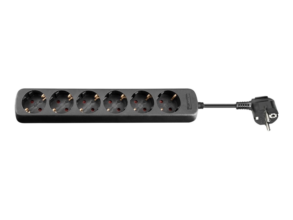 goobay - Stikkontakt - AC 230 V - 3680 Watt - indgang: strøm CEE 7/7 - udgangsstik: 6 (CEE 7/4) - 5 m ledning - sort