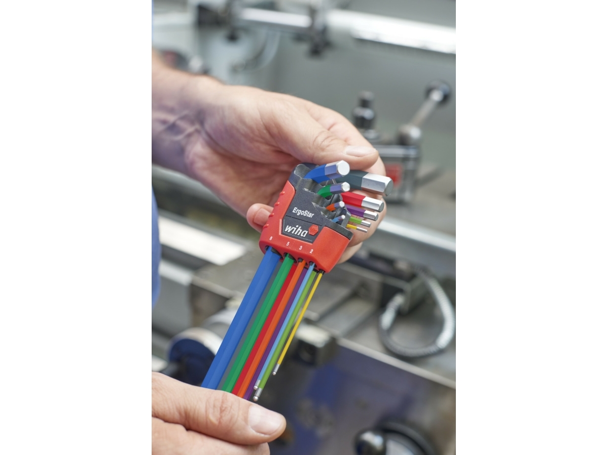 Wiha 43849, L-formet unbrakonøglesæt, Metric, 9 stk, 1.5,2,2.5,3,4,5,6,8,10 mm, 9,1 cm, 10,1 cm