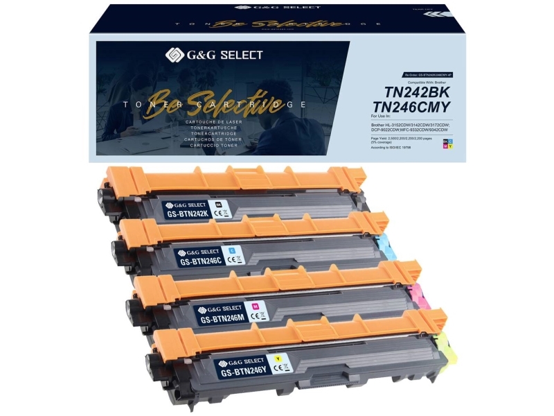 G&Ampg Toner Ersetzt Brother Tn-242Bk/Tn-246Cmy Compatible Combo Pack Schwarz, Cyan, Magenta, Gelb Tn-242Bk/Tn-246C/Tn-246M/Tn-246Y Gs-B242-4P