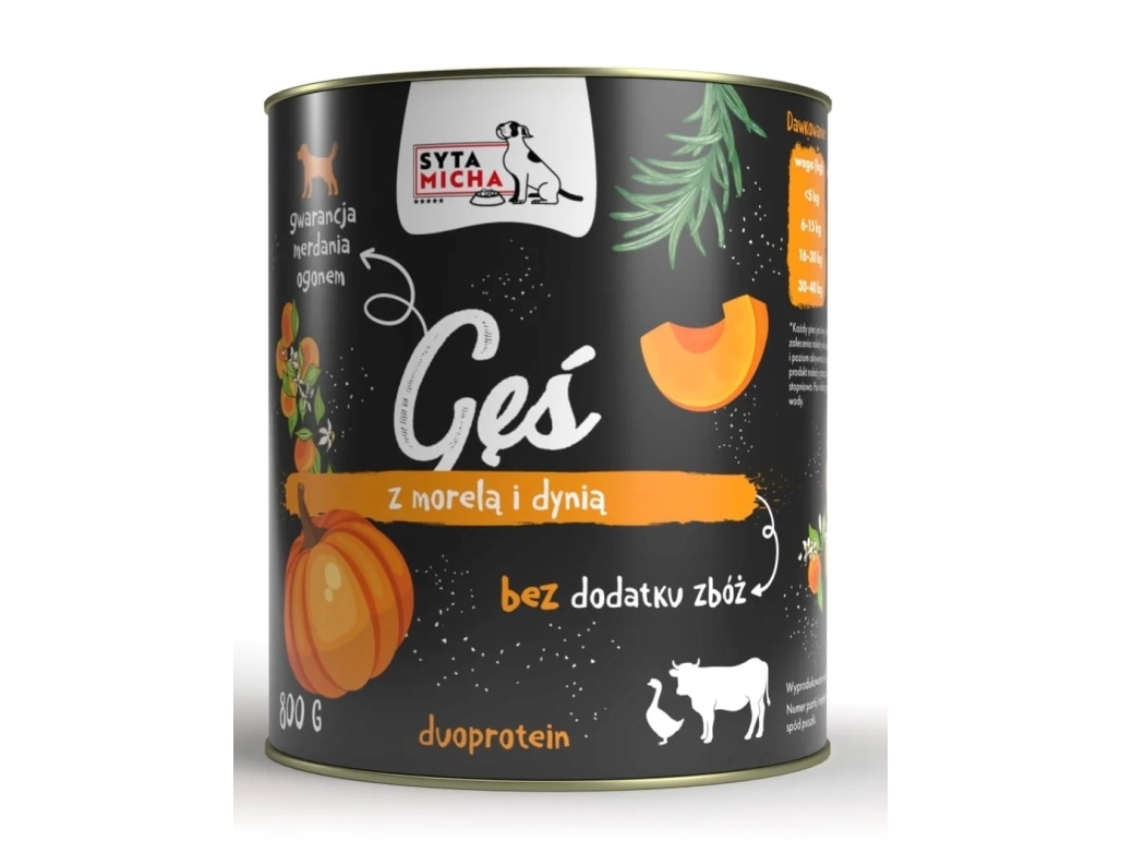 SYTA MICHA Gås med aprikoser och pumpa - våtfoder för hundar - 800g | Sällskapsdjur - Hund - - Blöt hundmat | GameStuff
