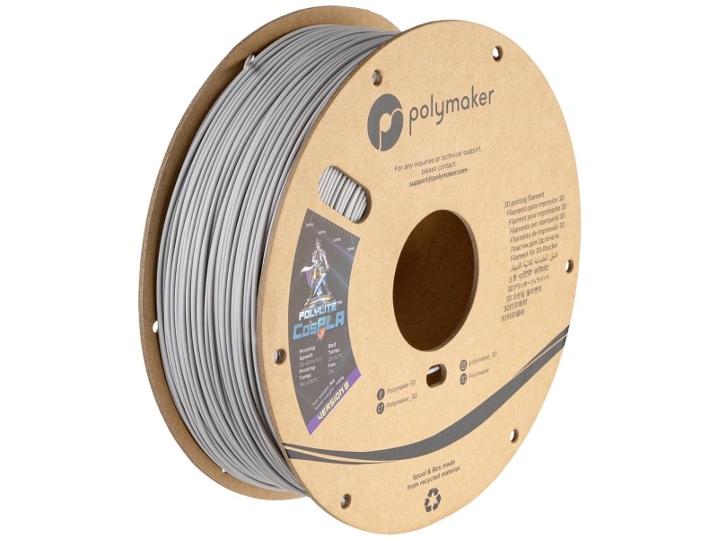 Polymaker PA07045 CosPLA Version B Filamentti PLA-muovi Helppo hioa, hyvä maalin tarttuvuus 1,75 mm 1000 g Harmaa PolyLite™ 1 kpl