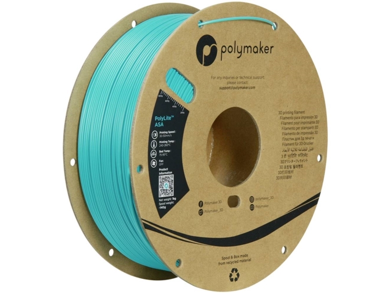 Polymaker Pf01029 Teal Filament Asa Uv-Bestandig, Vejrbestandig, Varmebestandig, Slagfast 1.75 Mm 1000 G Blå-Grøn Polylite 1 Stk