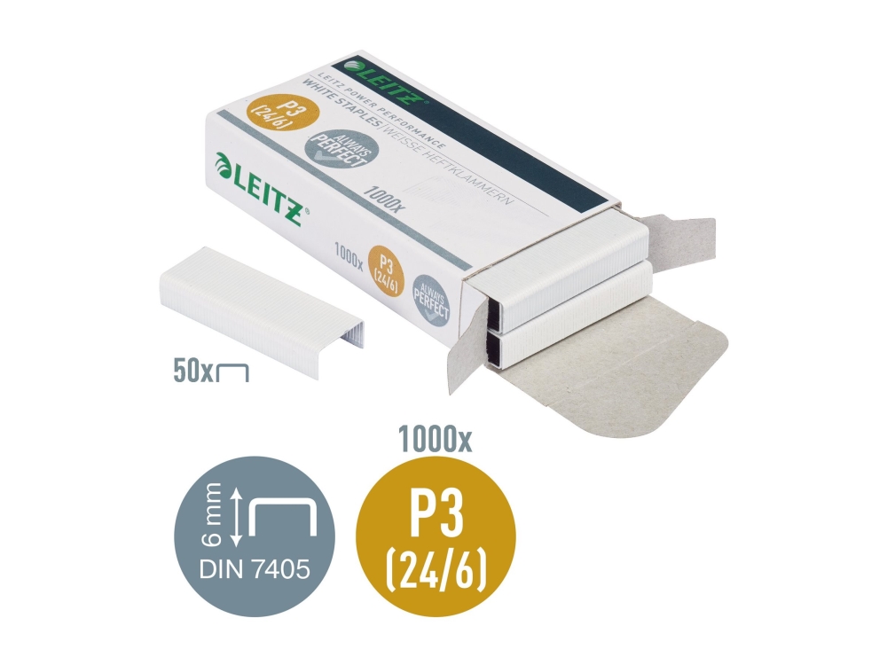 Hæfteklammer Leitz Power Performance 24/6 P3 Hvid Æske Med 1000 Stk. Hvid - (10 Stk.)