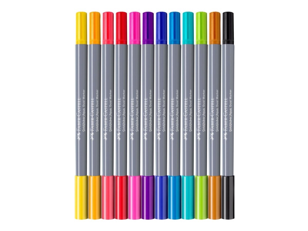 Faber-Castell Creative Studio Goldfaber Aqua - Børstepen og fineliner-kombo - assorterede farver - vandbaseret farveblæk - 4 mm (pakke med 12)