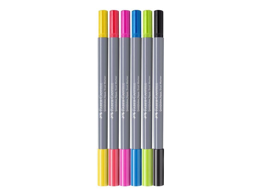 Faber-Castell Creative Studio Goldfaber Aqua - Børstepen og fineliner-kombo - assorterede farver - vandbaseret farveblæk - 4 mm (pakke med 6)