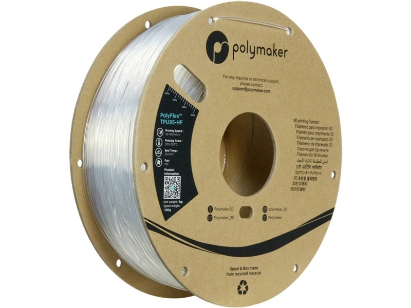 Polymaker Pd03003 Tpu95-Hf Filament Tpu, Fleksibelt Glødetråd Fleksibel, Highspeed Filament, Uv-Bestandig 1.75 Mm 1000 G Klar Polyflex 1 Stk