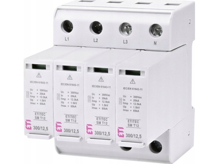 Eti-Polam Overspændingsafleder T1 + T2 (B, C) Etitec Sm T12 300/12,5 4+0 002440546