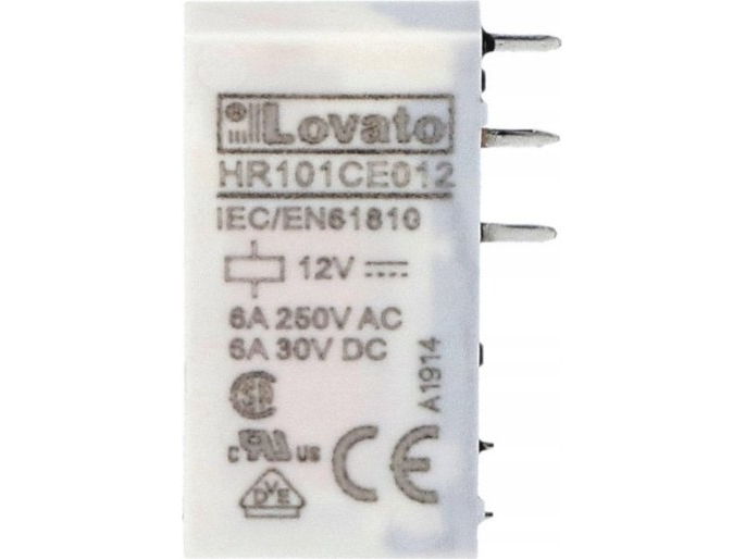 Elektromagnetisk interface-relæ, 12VDC-styring, 1C/O, 6A, HR101CE012