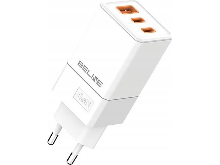 Beline 65W Gan Væglader Med 2X Usb-C Pd 3.0 Og 1X Usb-A Qc 3.0 Porte (Kabel Ikke Inkluderet) - Hvid