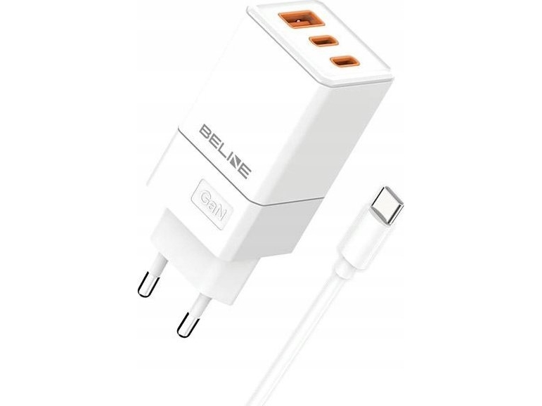 Beline 65W Gan Netoplader Med 2Xusb-C Pd 3.0 + 1Xusb-A Qc 3.0 + Usb-C Kabel - Hvid