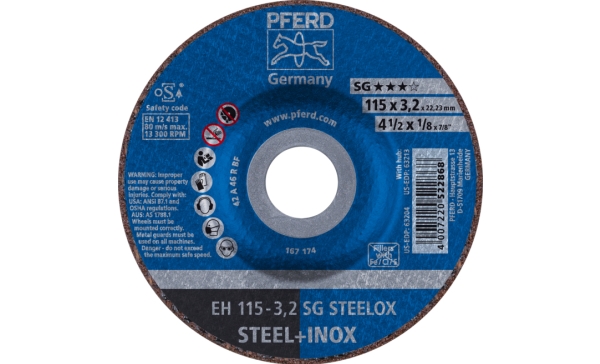 PFERD EH 115-3,2 SG STEELOX, Stål, Rostfritt stål, PFERD, 11,5 cm, 13300 RPM, 25 styck | Verktyg & Verkstad - Handverktyg - Tillbehör til Handverktyg | GameStuff