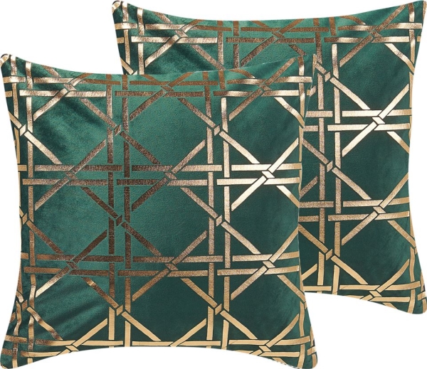 Shumee 2 koristetyynyä geometrinen kuvio 45 x 45 cm vihreä ja kultainen CASSIA