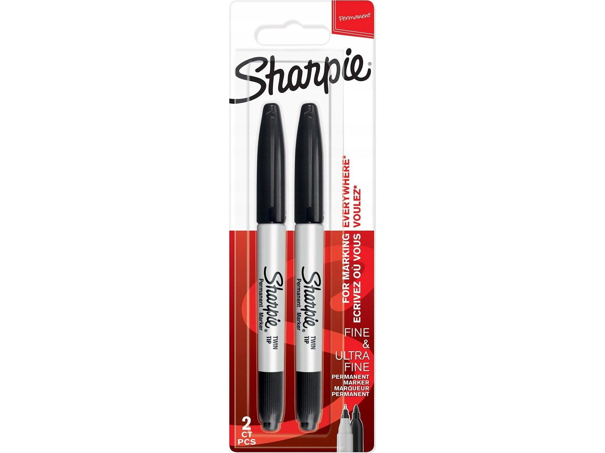 Sharpie Twin Tip Permanent Markers | Fin og meget fin spids | Sort | 2 styk