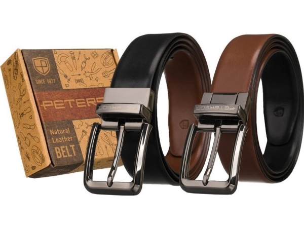 Peterson bælte i ægte læder til mænd PTN RB35 MET BLACK-BROWN NoSize