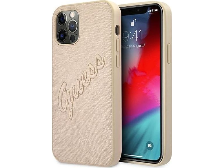 Guess Guhcp12lrsavslg Kietus Dėklas Saffiano Vintage Iphone 12 Pro Max Gold