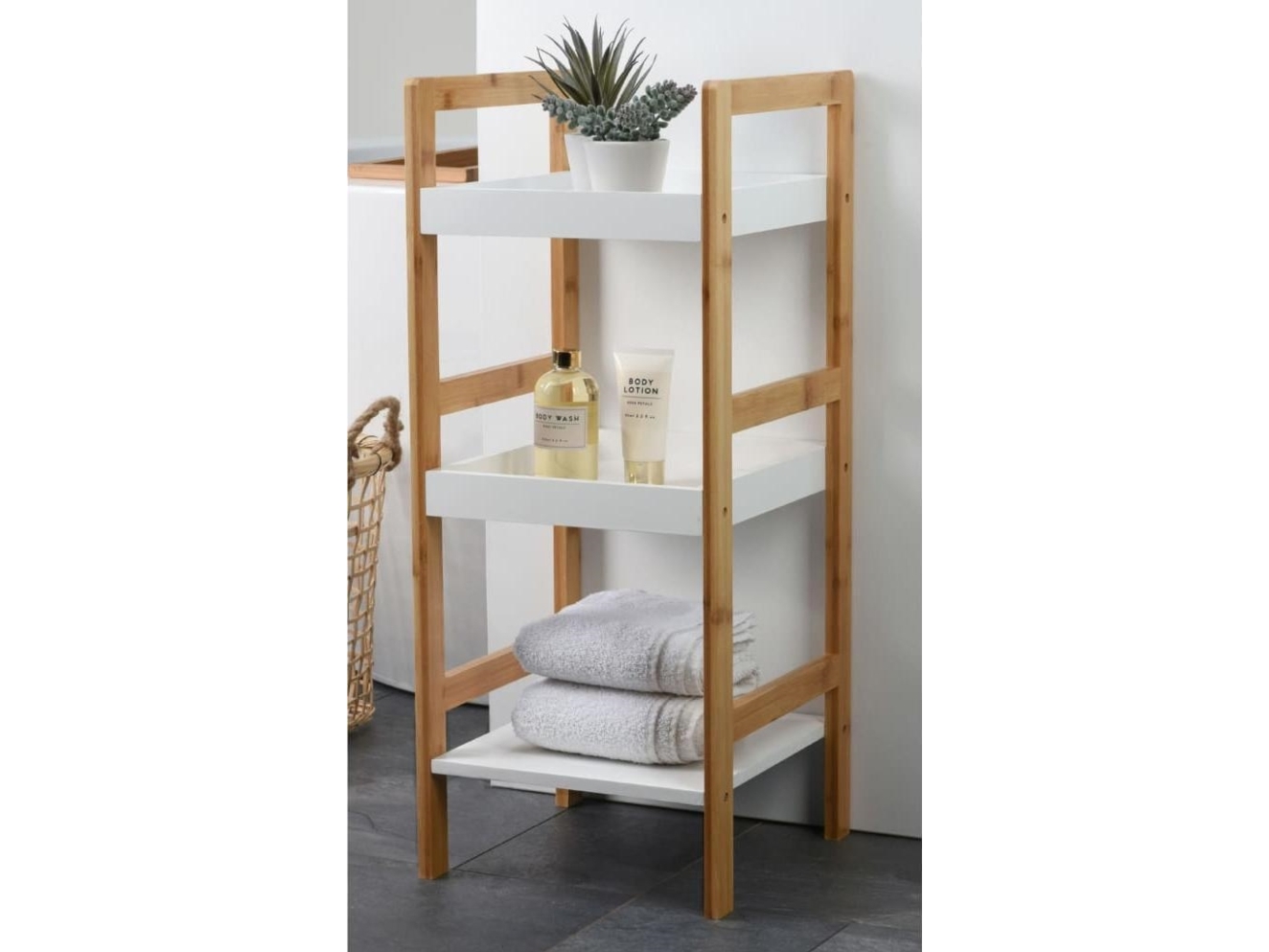 Bathroom Solutions Badregal Aus Bambus, 3-Stufig, Regal, Bambusschrank Für Kosmetik, Zubehör