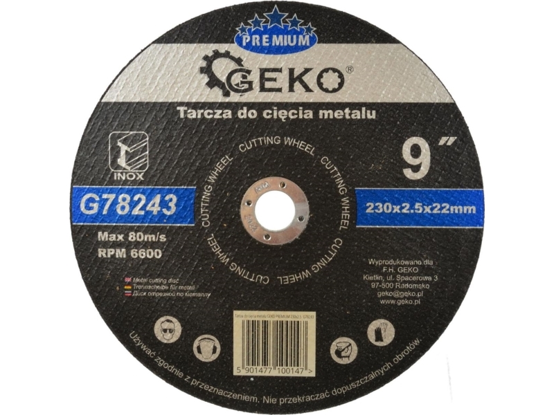 Geko Skæreskive Til Metal Premium 230X2.5 Inox (G78243)