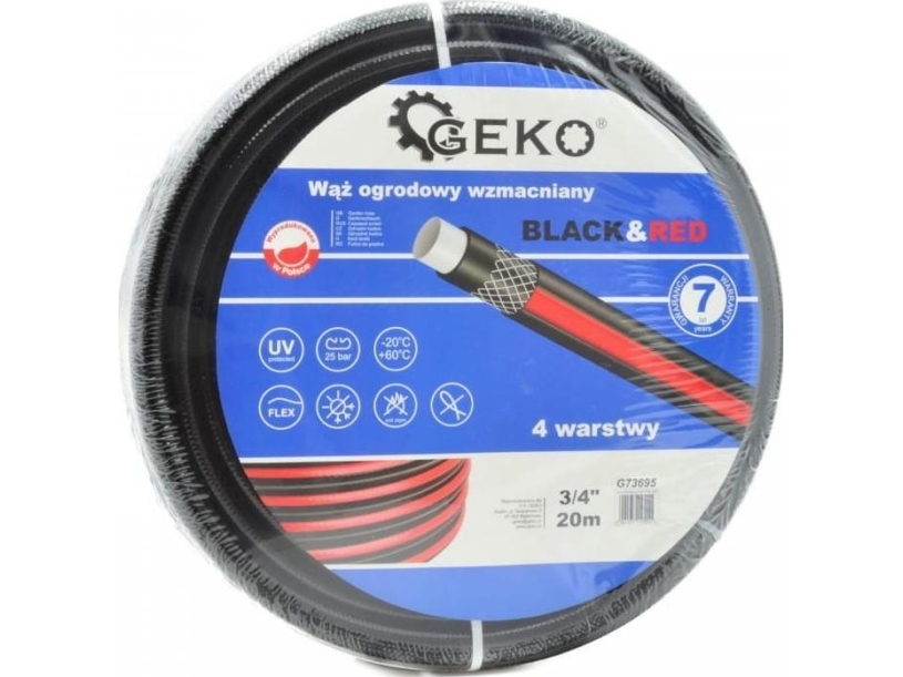 Geko Black &Amp Red Verstärkter Gartenschlauch 3/4" 20M (1) G73695 Geko