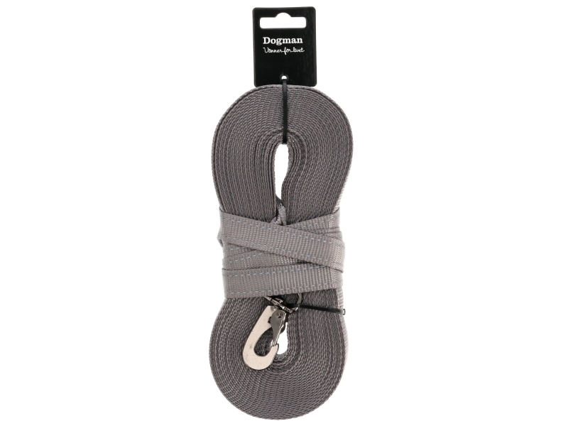 Dogman Iris Vævet Sporline med Karabinhage Grå 20mm 15m