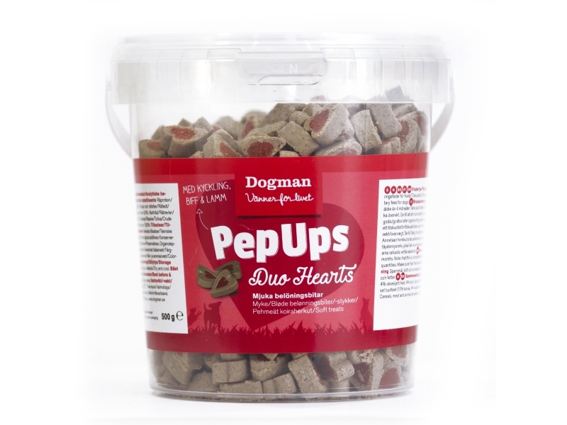 Dogman PepUps Duo Hearts 3-smag Hundegodbidder 500g