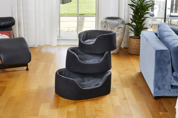 Dogman Pet Bed Sherpa High Rim Black Medium 60x48x23cm