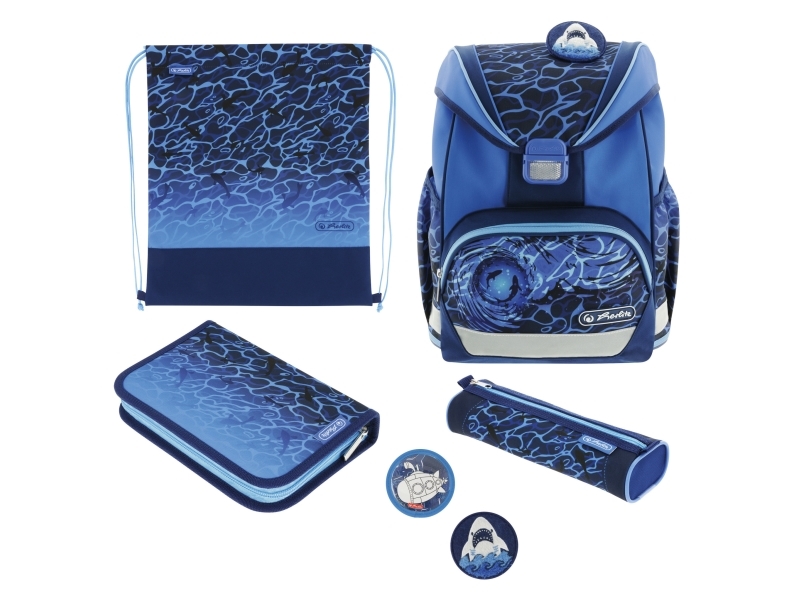 Herlitz Ultralight Plus Blue Shark, Penalhus, Pencil Pouch, Skoletaske, Sport Bag, Dreng, Grad & Grundskole, Rygsæk, 16 L, Frontlomme, Sidelomme