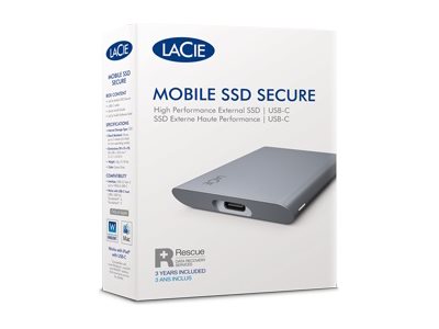 Lacie Mobile Ssd Secure, 2000 Gb, Usb Typ-C, 3.2 Gen 2 (3.1 Gen 2), 1050 Mb/S, Passwortschutz, Grau