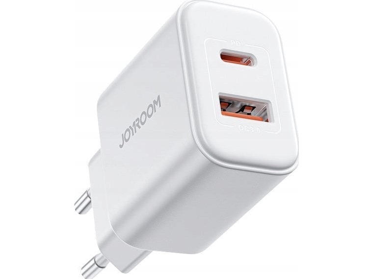 Joyroom Schnell-Netzladegerät Dual-Port 20W Usb-C / Usb-A Joyroom Jr-Tcf05 - Weiß + Usb-C Auf Lightning-Kabel 1 M