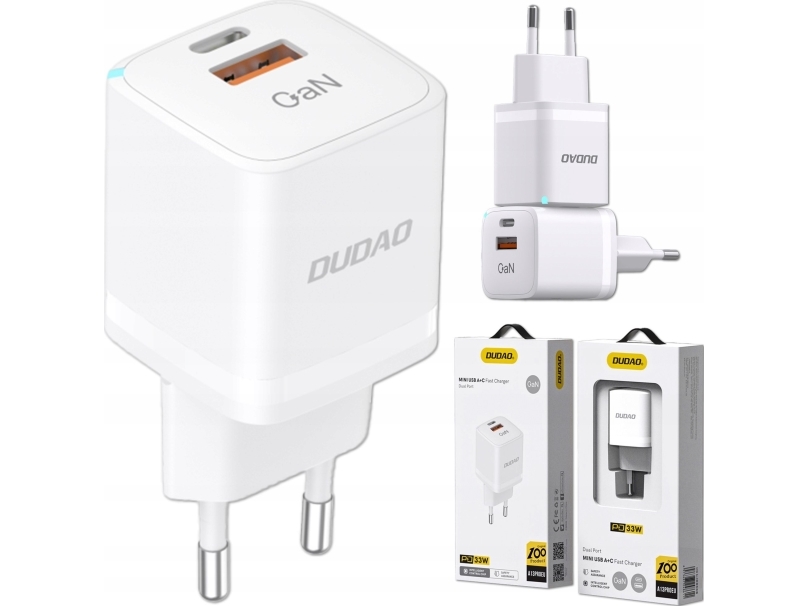 Dudao Oplader Gan 33W Pps Usb C/Usb Dudao A13pro Netoplader - Hvid