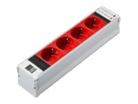 Rittal Psm Plus - Strømfordelingsenhed (Indstiksmodul) - Output-Stikforbindelser: 4 (Cee 7/4) - Rød