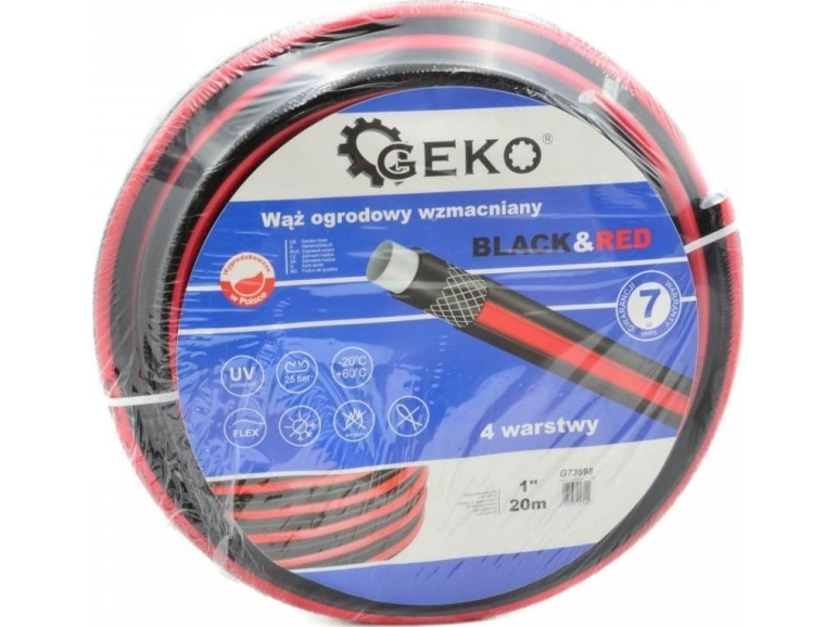 Geko Garden Hose Strengthened Black&Ampred 1" 20M (1) G73698 Geko