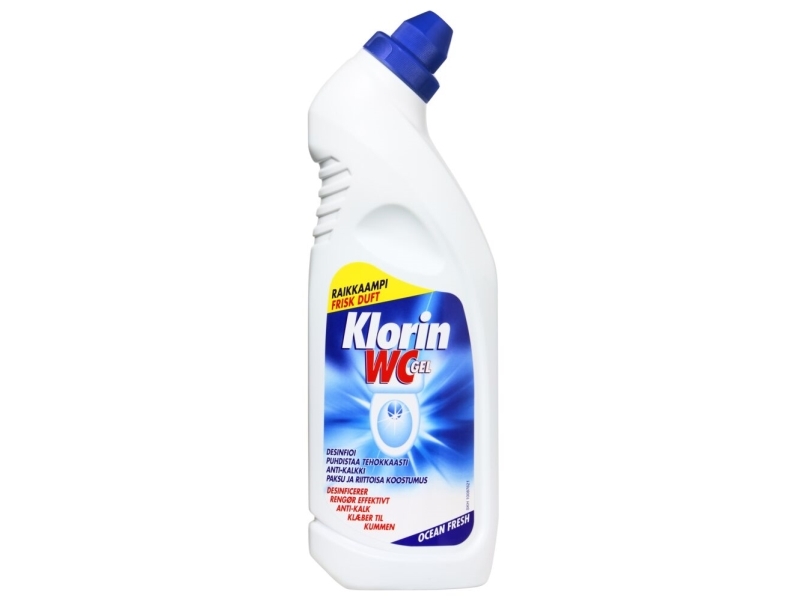 Toiletrens, Klorin WC Gel, 750 ml, alkalisk, ocean fresh, med klor - (12 stk.)