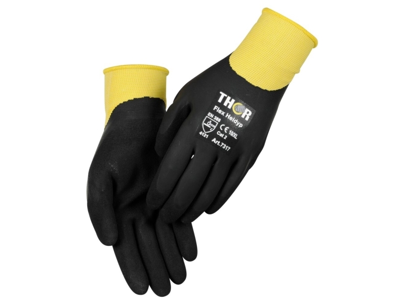 Heldyppet Latexhandske, Thor Flex Heldyp, 11, Sort, Latex/Polyester