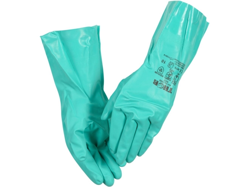 Kemikaliehandske, THOR, 7, grøn, nitril, med velour