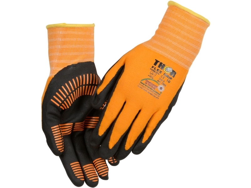 Sormeen upotettava nitriilikäsine, THOR Flex Grip, 9, musta, nitriili/polyesteri