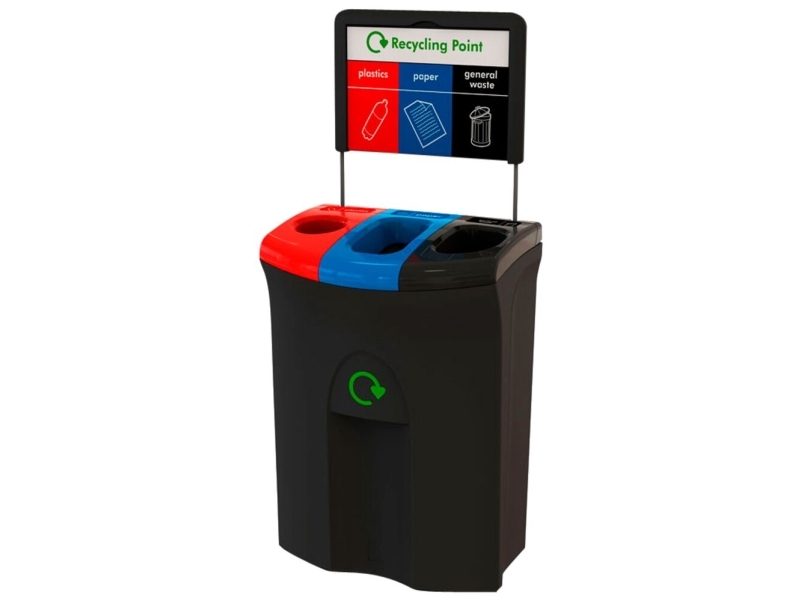 Abfallbehälter, Meridian, Schwarz, Mdpe, 3-Fach, 3X36 L, Mit Farbigen Deckeln, Beutelhalter