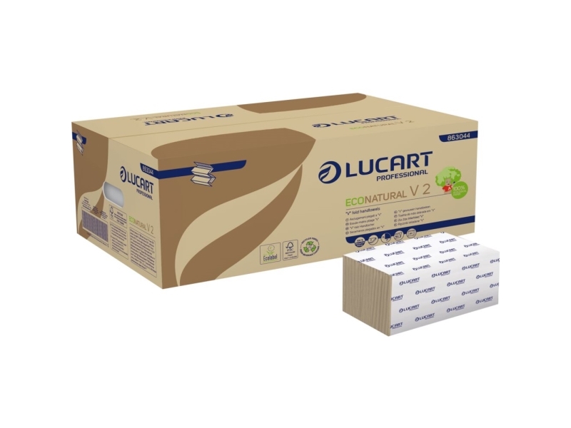 Handduksark, Lucart T3 Natural, 2-lagers, V-fold, 21,8x21cm, 10,5 cm, natur - (20 st.) | Rengöring - Avtorkning - Pappershandduk dispensrar | GameStuff