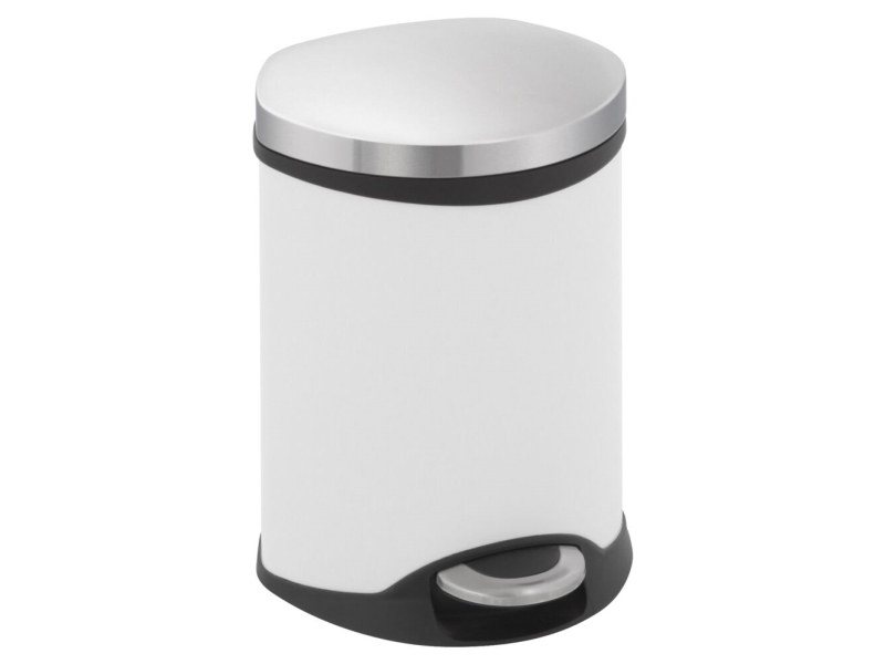 Treteimer, Eko Shell-Mülleimer, Weiß, Pulverbeschichteter Stahl, 6 L, Mit Kunststoff-Inneneimer Und Soft-Close-Deckel