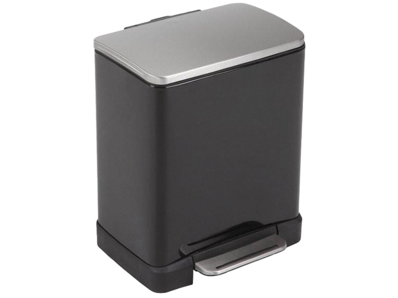 Treteimer, Eko E-Cube, Schwarz, Kunststoff/Pulverbeschichteter Stahl, 2-Fach, 10+9 L, Mit Kunststoff-Inneneimer, O...
