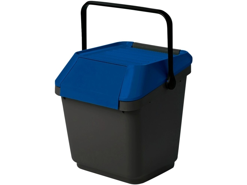 Affaldsspand, EasyMax, grå, plast, 35 l, med blå låg | Köksutrustning - Hushålls tillbehör - Sopsortering | GameStuff