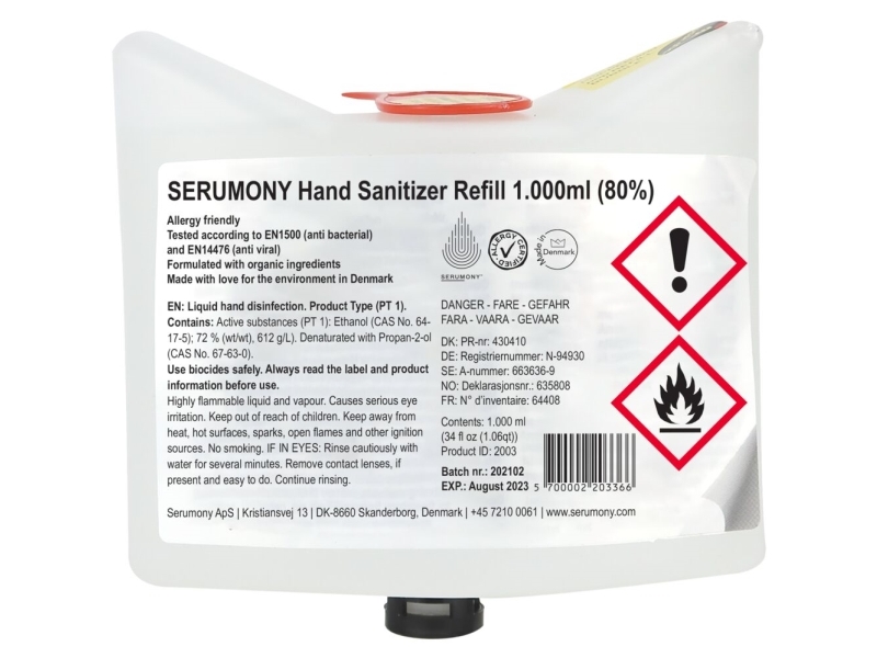 Hånddesinfektion Serumony Refill til dispenser 1 ltr,5 x 1 ltr/krt