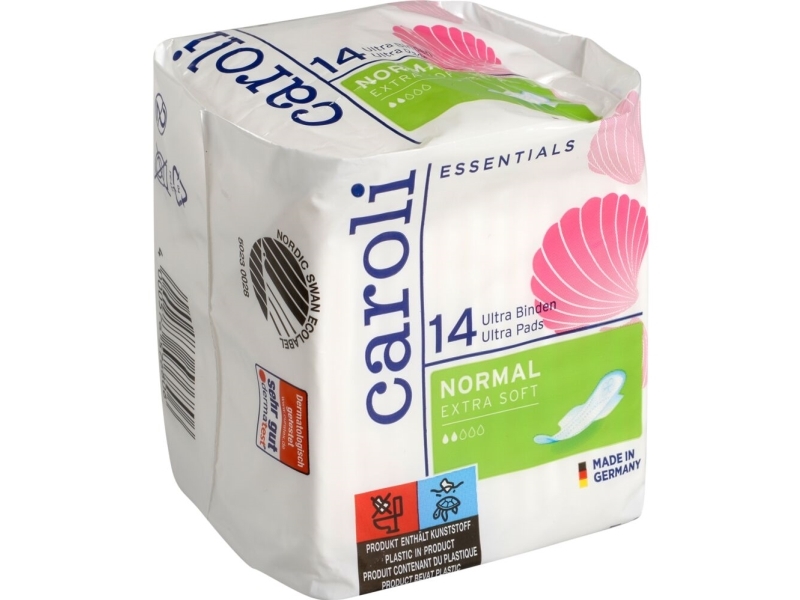 Sanitetsbindor, Caroli, 22,5x9,5cm, vit, Ultra bindor, Normal, med vingar - (12 st.) | N - A | GameStuff